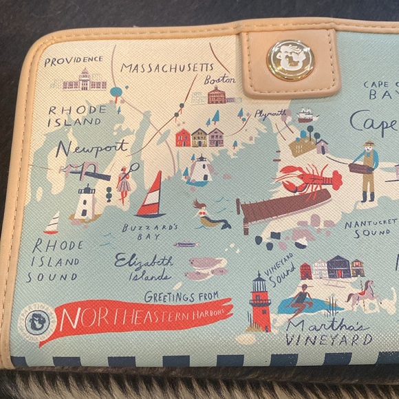 Spartina 449 Snap Wallet Northeastern Harbors Map W 2 zips, 15 card slots EUC - Picture 5 of 14